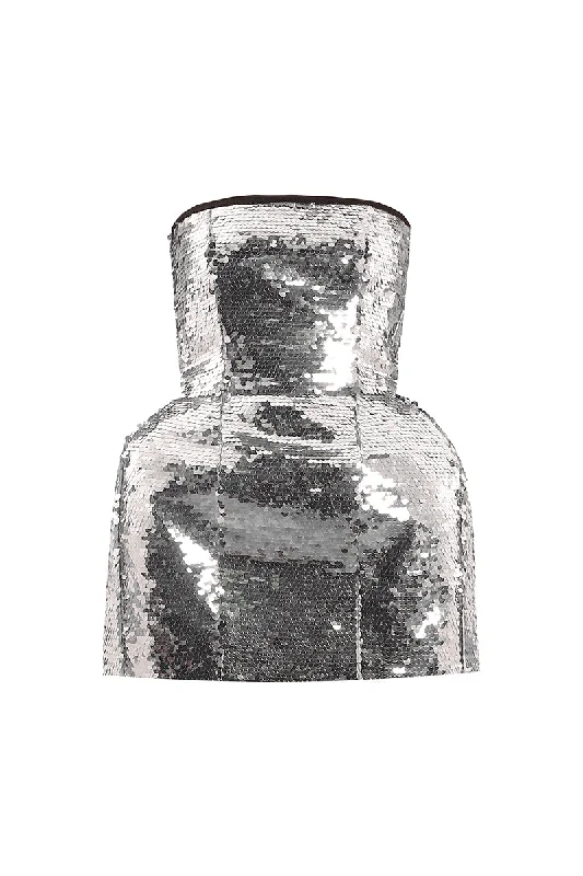 SILVER SEQUINS VOLUME MINI DRESS Trendy Floral Mini Dress