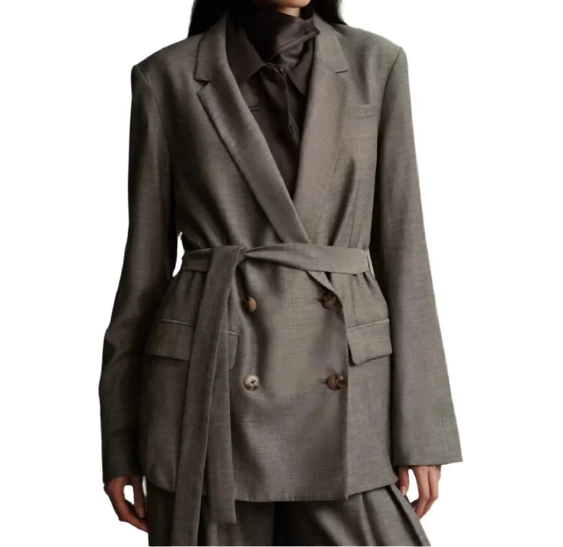Smoking Blazer Jacket In Taupe Toggled Jacket Drawstring Jacket Belted Jacket