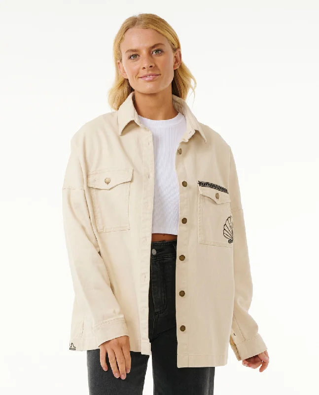 Soleil Embroidered Denim Jacket - Off White Knit Jacket Woven Jacket Fleece Jacket