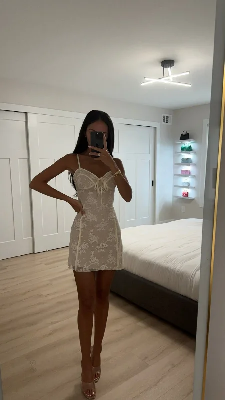 SPAGHETTI STRAP LACE MINI DRESS Fashionable Polka Dot Mini Dress