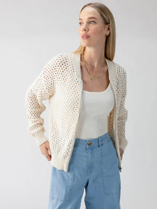 Stepping Out Bomber Sweater Jacket Eco Natural A-Line Jacket Boat Neck Shawl Collar