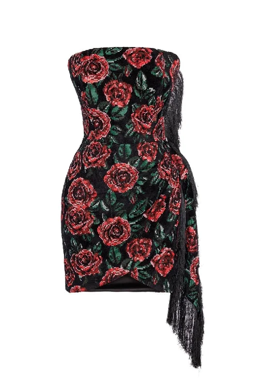 STRAPLESS WRAPPED CORDUROY ROSE MINI DRESS Cozy Cowl Neck Mini Dress