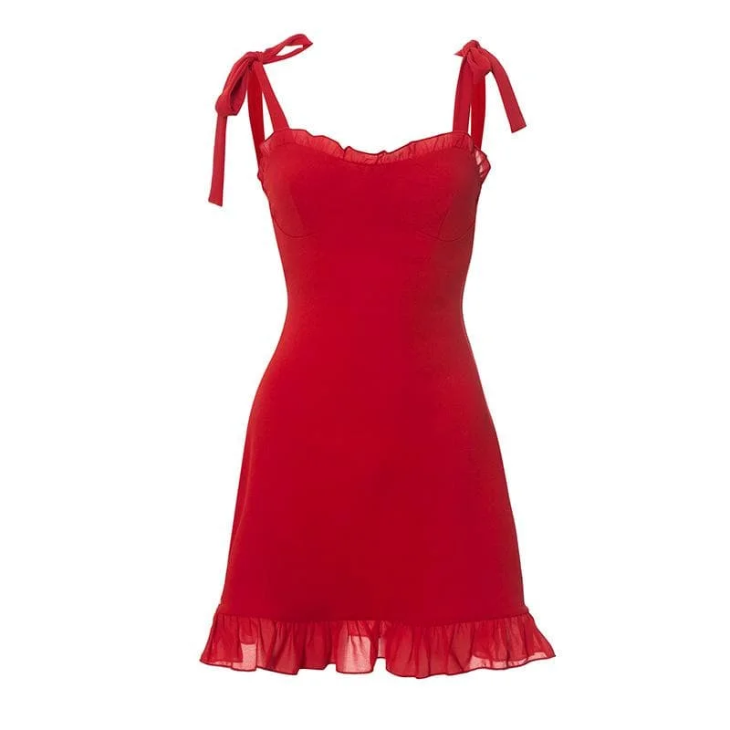 Sweetheart neck ruffle backless knotted cami mini dress Stylish Sweetheart Mini Dress