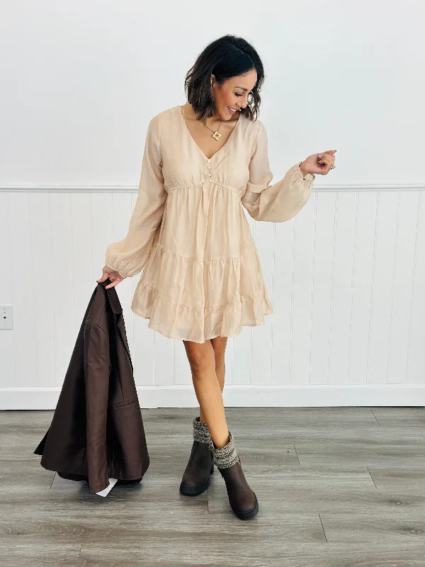 Taupe Adorable Satin Mini Dress (Reg) Elegant Vintage Mini Dress
