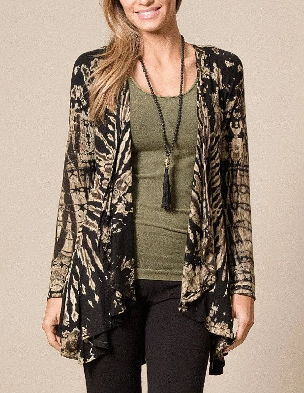 Tie-Dye Wrap Jacket Notch Collar Peter Pan Collar Cowl Neck