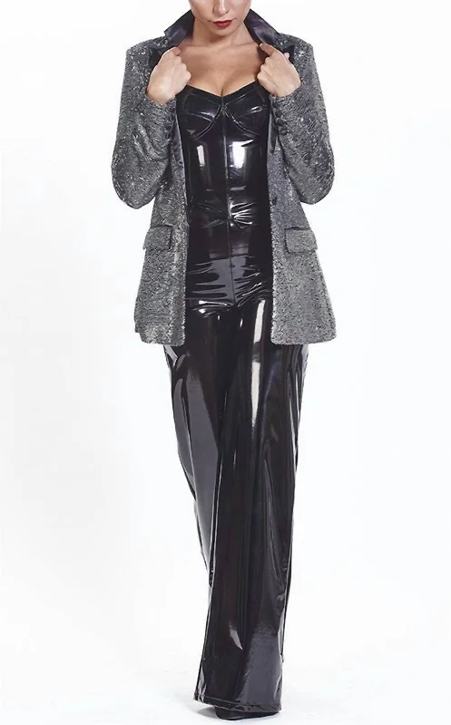 Tuxedo Sequin Jacket In Grey Zippered Jacket Buttoned Jacket Snapped Jacket