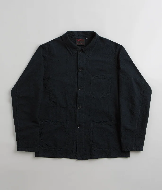 Vetra No.5 Seersucker Workwear Jacket - Navy Bomber Jacket Anorak Windbreaker