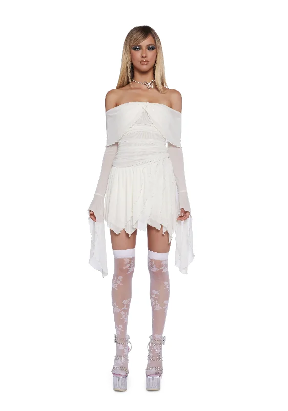 Whimsical Passage Mini Dress - White Cozy Jersey Mini Dress