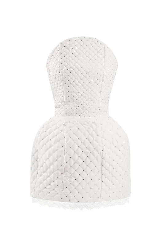 WHITE CRYSTAL QUILTED MINI DRESS Fashionable Boho-Chic Mini Dress