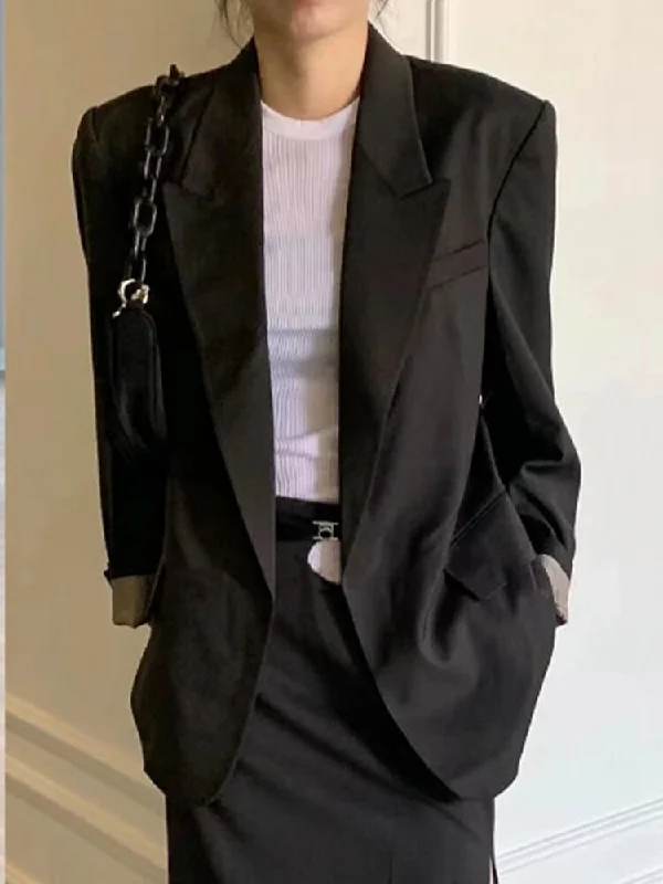 Women Blazer 2023 Autumn and Winter Retro Suit Jacket Workplace Suit Split Midi Skirt Tailored Jacket Straight Jacket A-Line Jacket Women Blazer 2023 Autumn and Winter Retro Suit Jacket Workplace Suit Split Midi Skirt Tailored Jacket Straight Jacket A-Line Jacket