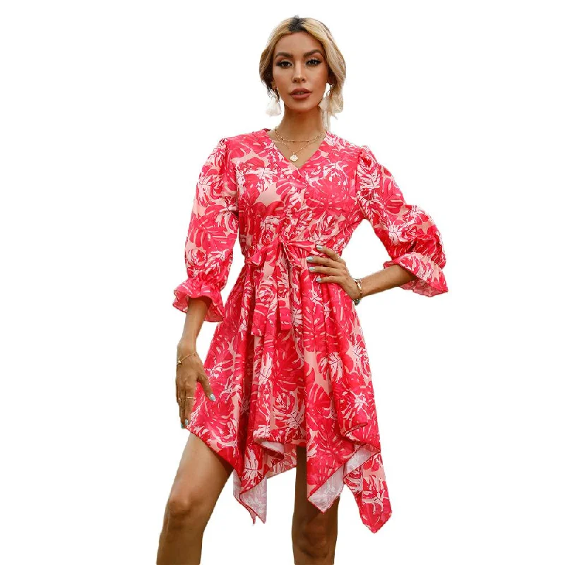 Women Summer Half Sleeves Mini Dresses Trendy Wraparound Mini Dress