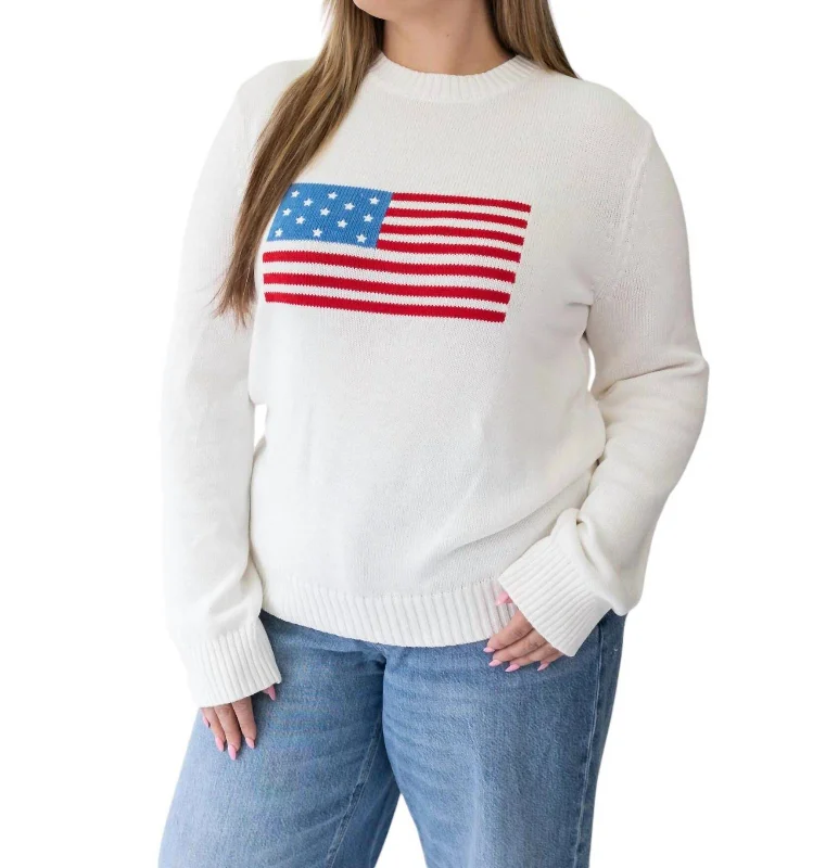 American Flag Sweater In Ivory Bright Pastel Dark