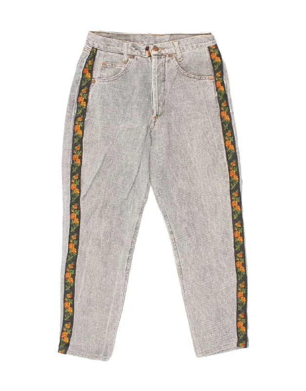 AMERICANINO Womens High Rise Tapered Jeans W28 L26 Grey Floral Cotton Trendy Wide-Legged High-Waist Jeans