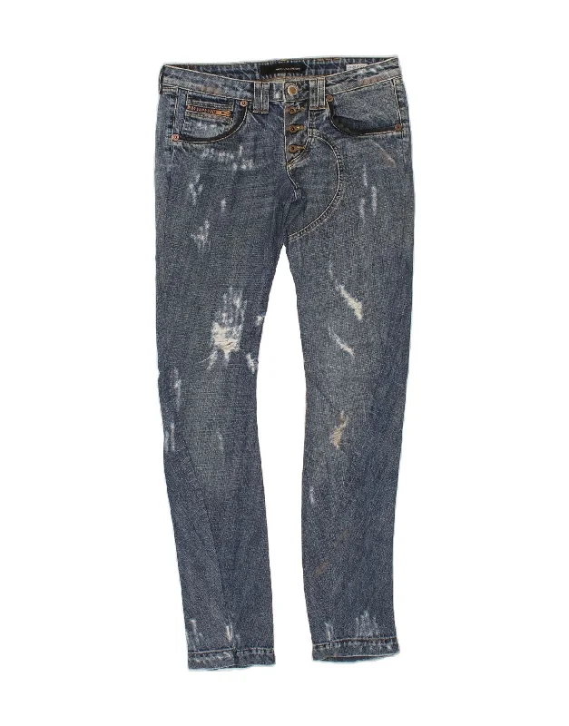 ANDREW MACKENZIE Womens Distressed Skinny Jeans W34 L34 Blue Cotton Fashionable Jeggings Style Jeans