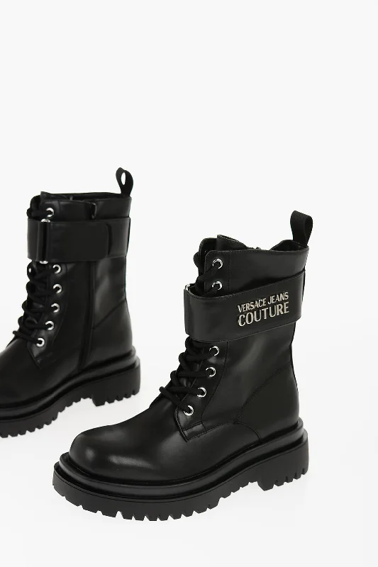 Versace JEANS COUTURE Faux Leather DREW Combat Boots with Metal Logo 37 Shoes EU Stylish High-Waist Jeans Versace JEANS COUTURE Faux Leather DREW Combat Boots with Metal Logo 37 Shoes EU Stylish High-Waist Jeans