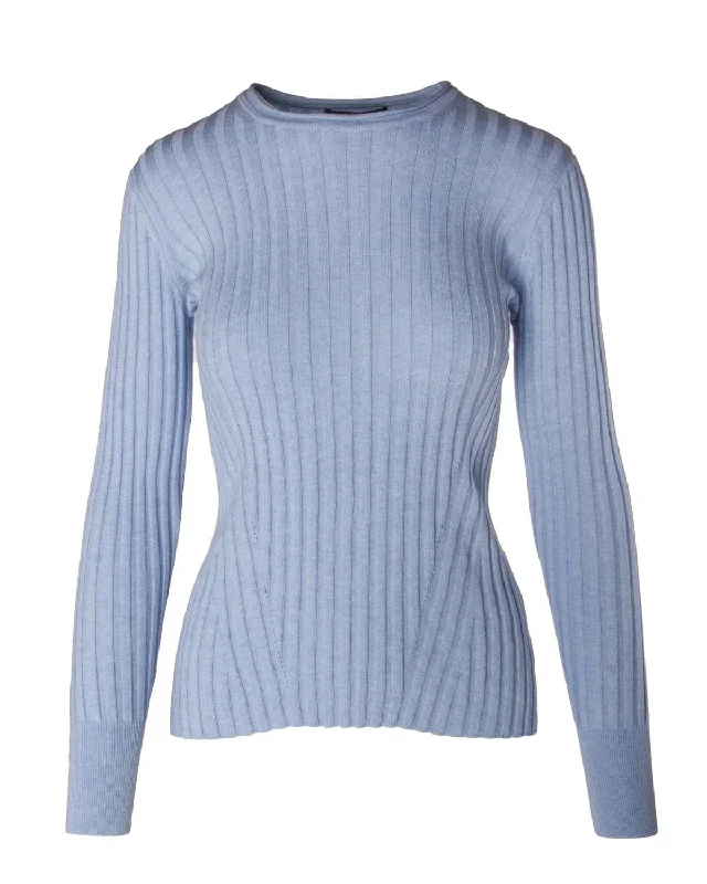 Blair Rib Sweater In Weekend Blue Solid Print Embellished