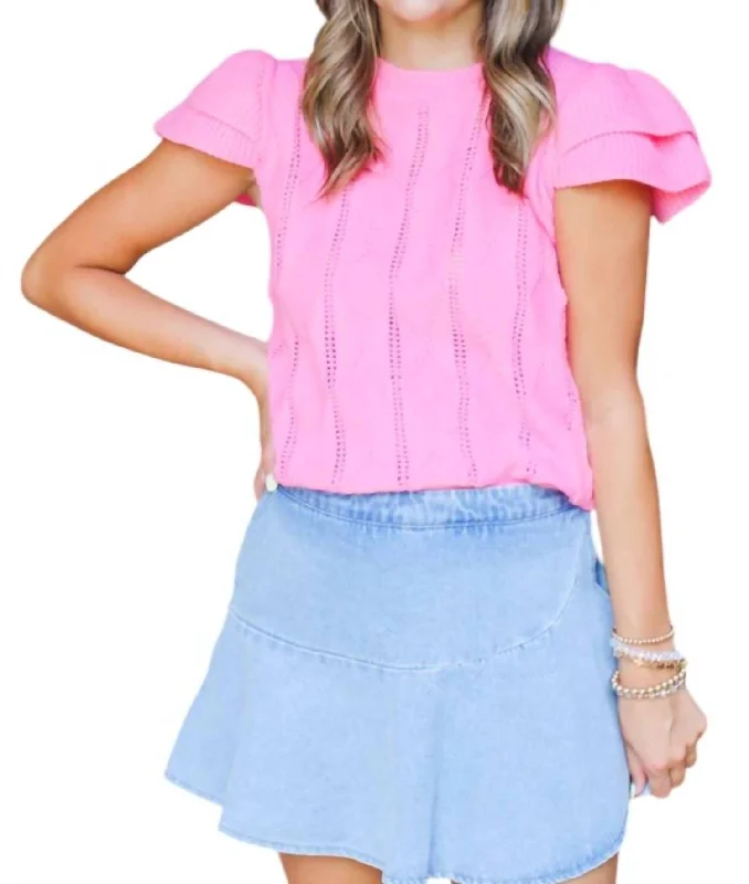 Brittan Butterfly Sleeve Sweater Top In Hot Pink Turtle Neck Boat Neck Asymmetrical Neck Brittan Butterfly Sleeve Sweater Top In Hot Pink Turtle Neck Boat Neck Asymmetrical Neck