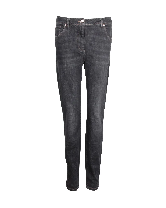 Brunello Cucinelli Slim Fir Jeans in Dark Blue Cotton Comfortable Drawstring Waist Jeans