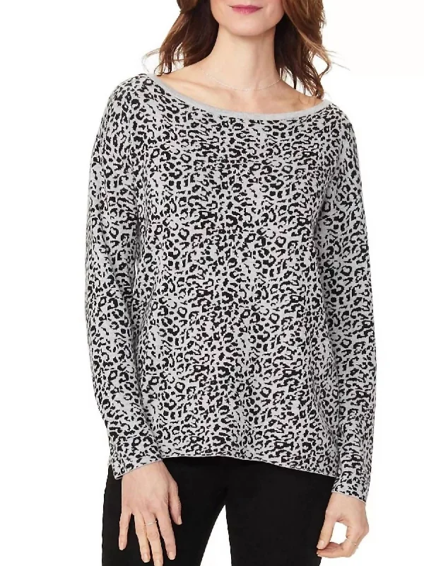 Button Back Boat Neck Sweater In Grey Jaguar Stylish Fashionable Trendy