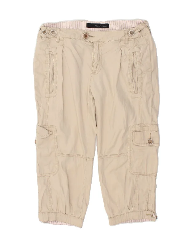 CALVIN KLEIN JEANS Womens Capri Cargo Trousers W27 L18  Beige Cotton Casual Bootcut Ripped Jeans