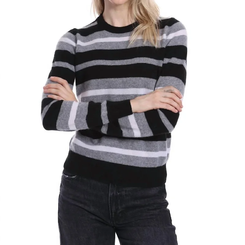 Cashmere Striped Pullover Sweater In Black Combo Satin Blend Silk Blend Wool Blend