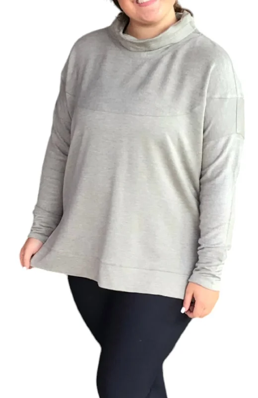 Cassie Funnel Drop Shoulder Sweater In Grey Knit Fabric Woven Fabric Fleece Fabric