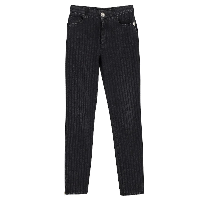 Chanel Pinstripe Straight-Leg Jeans in Grey Cotton Stylish High-Waist Jeans