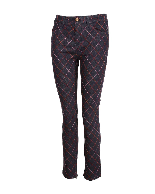 Chanel Quilted Slim-Fit Denim Jeans in Navy Blue Cotton Comfortable Straight-Legged Denim