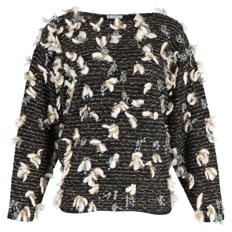 Chloé Lurex Metallic Knit Embellished Sweater in Black Wool Jersey Fabric Tulle Fabric Batik Fabric Chloé Lurex Metallic Knit Embellished Sweater in Black Wool Jersey Fabric Tulle Fabric Batik Fabric