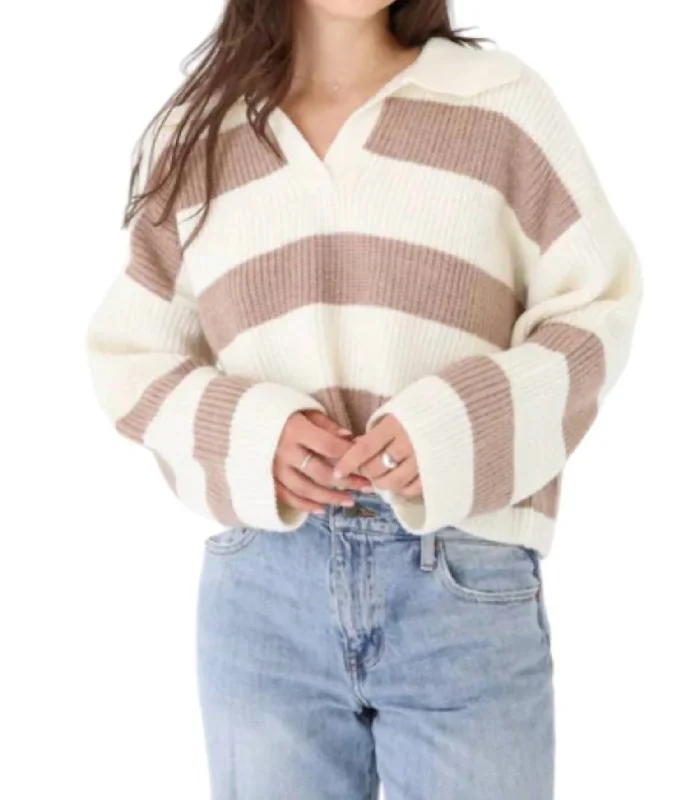 Conrad Sweater In Ivory / Taupe Soft Cozy Warm