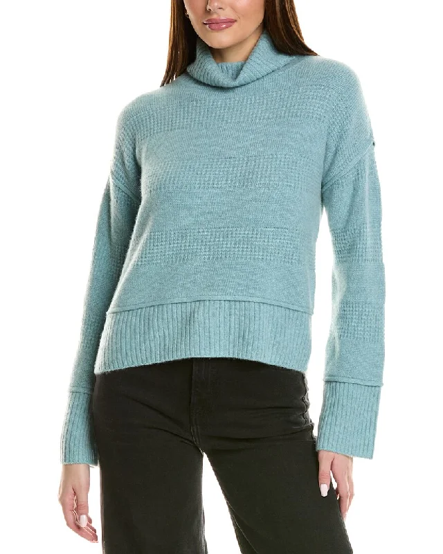 Design History Exposed Seam Turtleneck Cashmere Sweater Herringbone Houndstooth Plaid