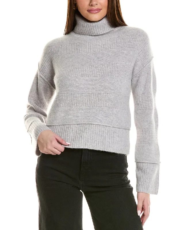 Design History Exposed Seam Turtleneck Cashmere Sweater Mesh Fabric Canvas Fabric Denim Fabric