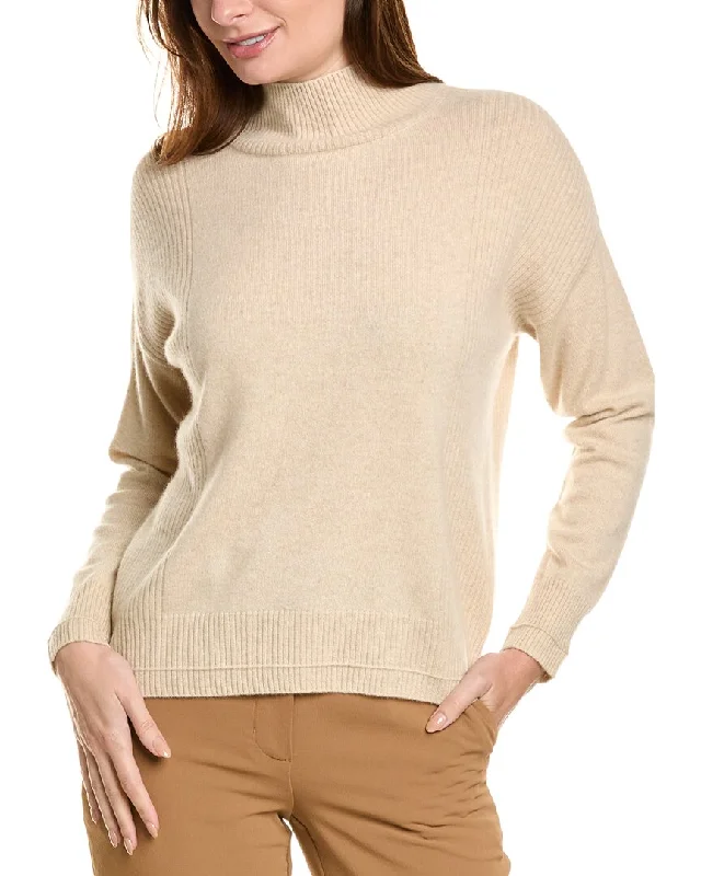 Design History Mock Neck Cashmere Sweater Solid Color Striped Floral Print