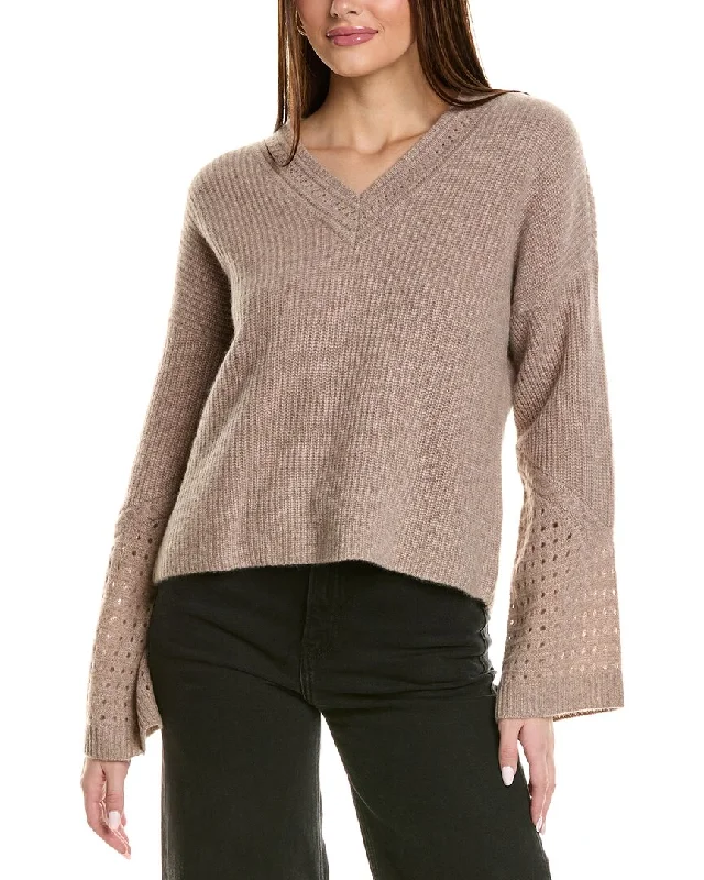 Design History Pointelle Sleeve Cashmere Sweater Real Fur Shearling Chenille