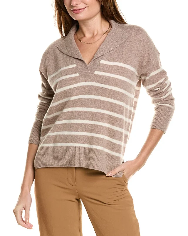 Design History Striped Notched Collar Cashmere Sweater Oversized Loose Flowy