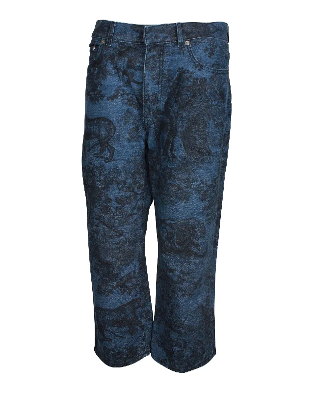 Dior Toile Print Wide-Leg Jeans in Blue Cotton Trendy Cut-Off Denim Shorts