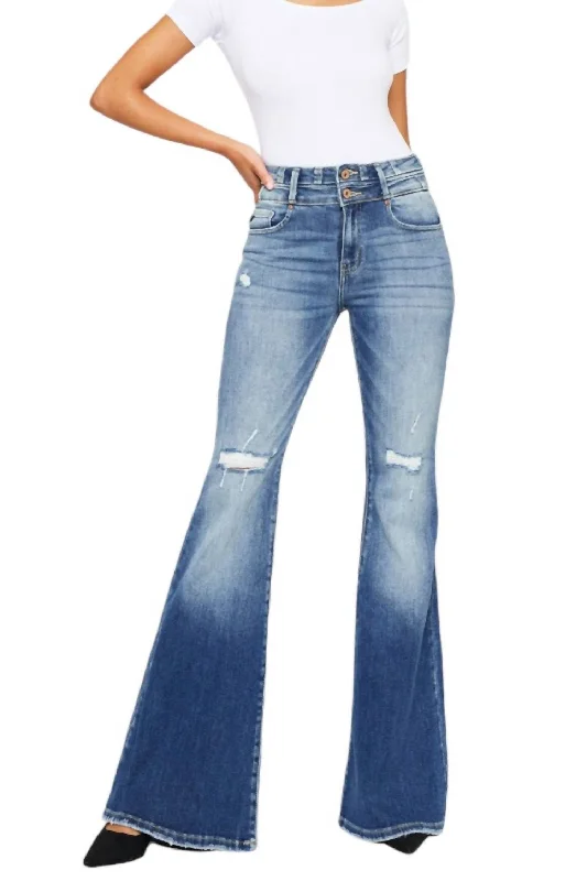 Distressed Denim Flare Jeans In Dawn Stylish High-Waist Jeans