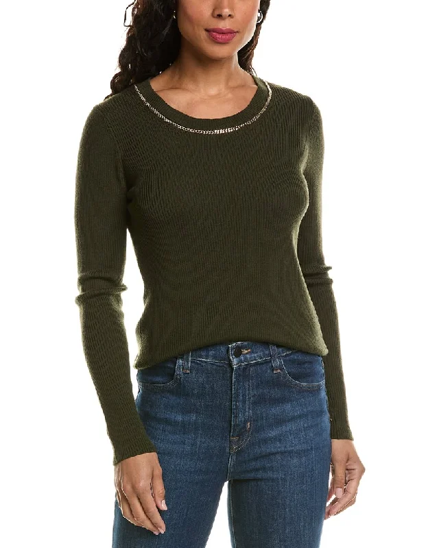 Elie Tahari Chain Trim Wool Sweater Wool Fabric Cashmere Fabric Tweed Fabric