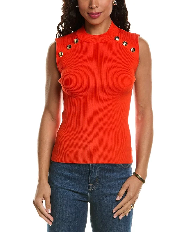Elie Tahari Crest Button Mock Sweater Front Pockets Side Pockets Patch Pockets