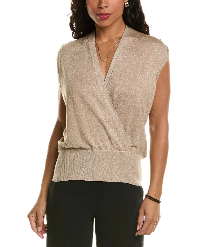 ELIE TAHARI FAUX WRAP SWEATER Lace Blend Ribbed Blend Corduroy Blend