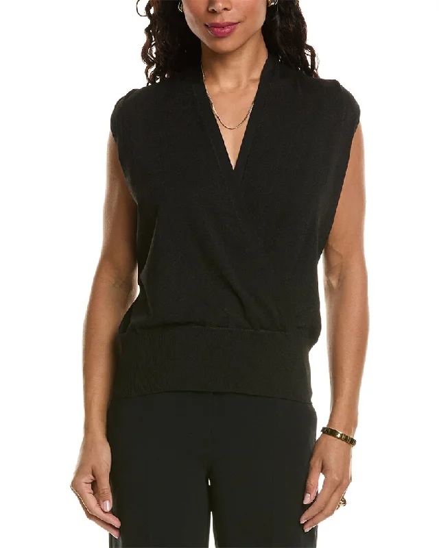 Elie Tahari Faux Wrap Sweater Collared Crew Neck Turtle Neck