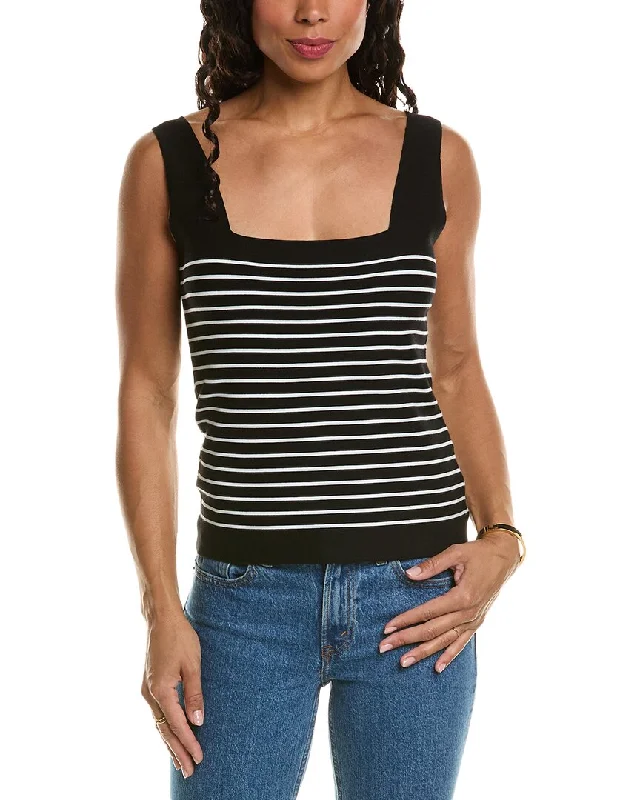 Elie Tahari Square Neck Tank Sweater Mesh Blend Leather Blend Suede Blend