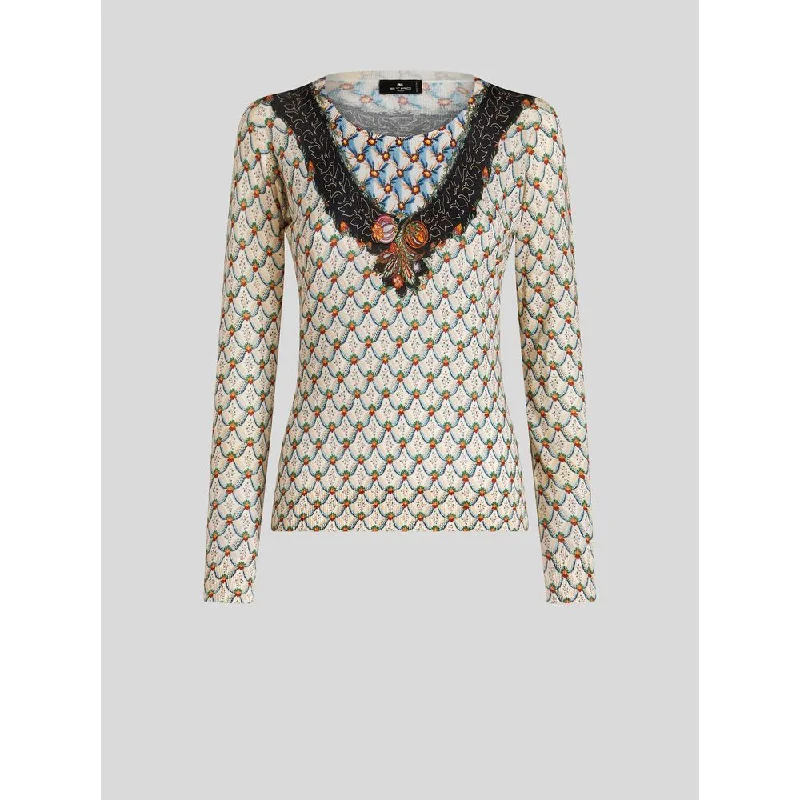 FLORAL SILK AND CASHMERE JUMPER Satin Blend Silk Blend Wool Blend