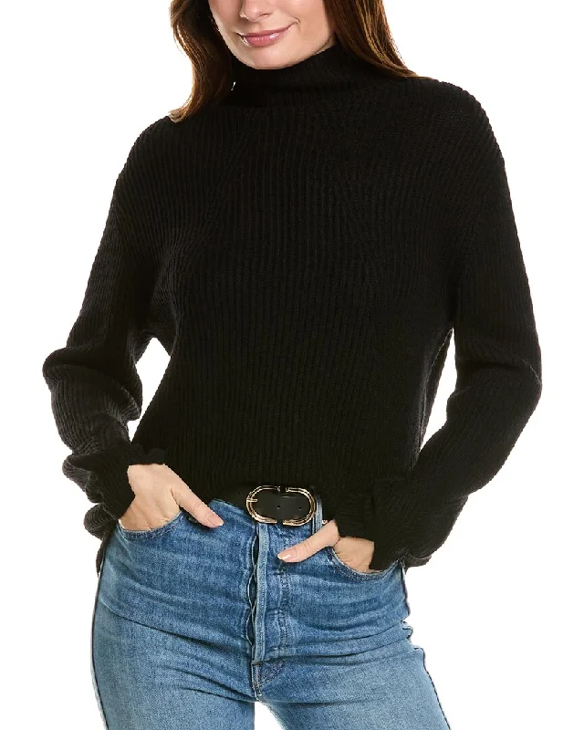 Forte Cashmere Fashioned Rib Funnel Neck Wool & Cashmere-Blend Sweater Hooded Sweater Collared Sweater Shawl Collar