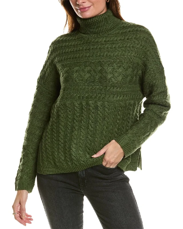 Forte Cashmere Luxe Cable Turtleneck Wool & Cashmere-Blend Sweater Spandex Rayon Corduroy