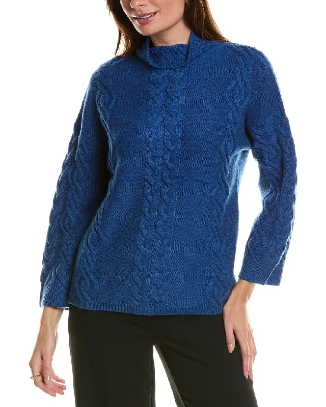 Forte Cashmere Placed Cable Funnel Neck Wool & Cashmere-Blend Sweater Ribbed Striped Patterned Forte Cashmere Placed Cable Funnel Neck Wool & Cashmere-Blend Sweater Ribbed Striped Patterned