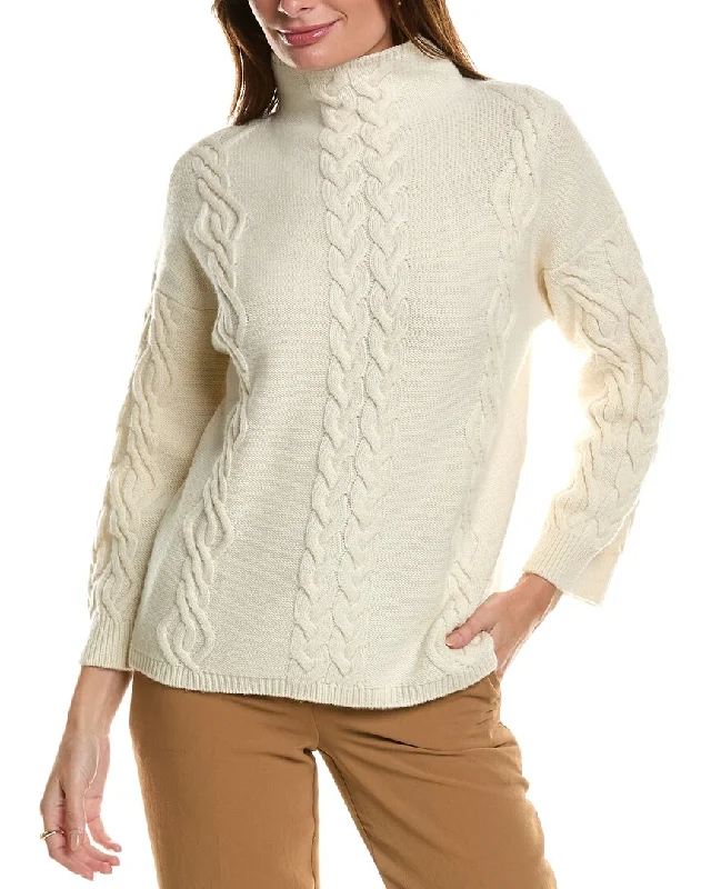 Forte Cashmere Placed Cable Funnel Neck Wool & Cashmere-Blend Sweater Embroidered Appliqued Beaded Forte Cashmere Placed Cable Funnel Neck Wool & Cashmere-Blend Sweater Embroidered Appliqued Beaded