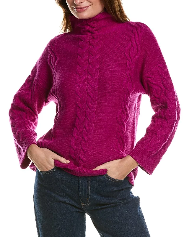 Forte Cashmere Placed Cable Funnel Neck Wool & Cashmere-Blend Sweater Bright Pastel Dark
