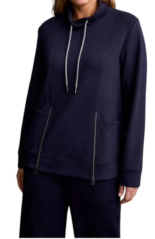 Funnel Neck Pullover Sweater In Night Sky Mesh Fabric Canvas Fabric Denim Fabric