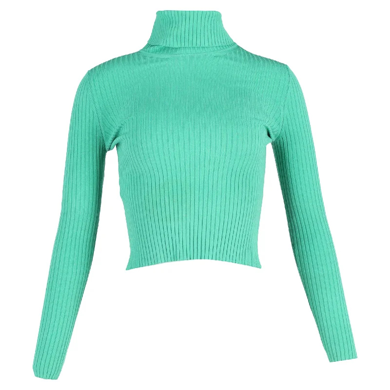 Gucci Ribbed Turtle Neck Sweater in Green Viscose Stylish Fashionable Trendy